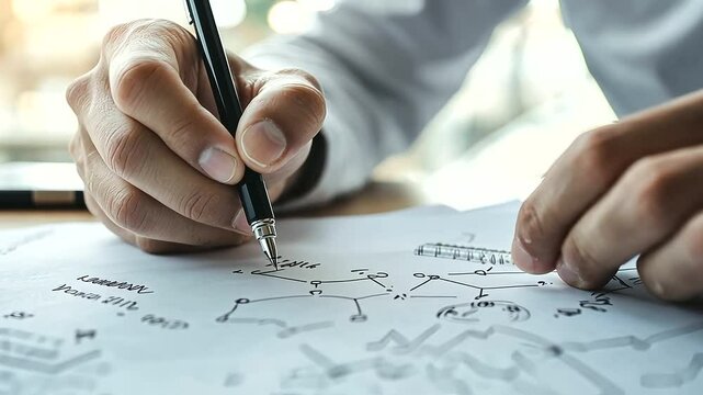 Hand sketching a diagram to illustrate a research hypothesis