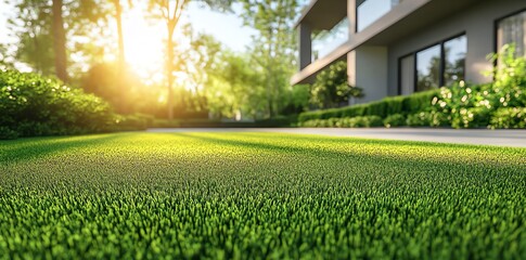 Lush Green Lawn: Sunlit Suburban Serenity