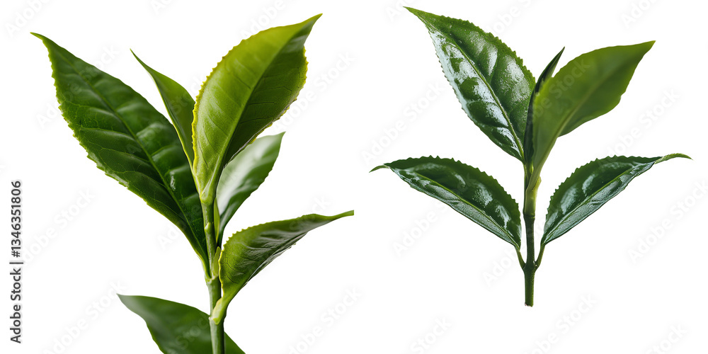 Poster Generative Ai has produced an image of a solitary green tea leaf on a transparent background