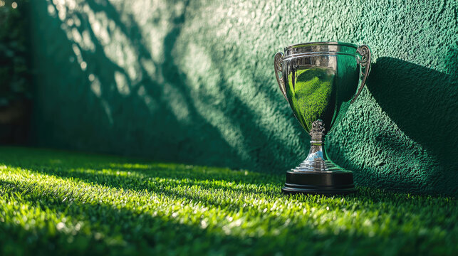 Golden cricket trophy shining under the warm sunset light on a stadium field, symbolizing triumph, victory, and excellence in sports, capturing the spirit of championship and competitive achievement - Powered by Adobe
