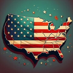american flag and map
