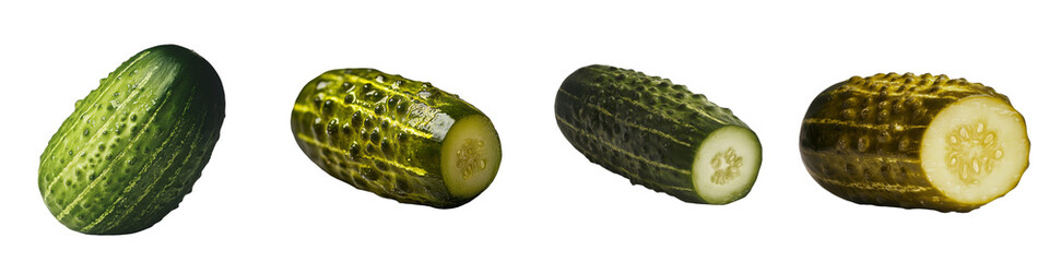 On a transparent background, a single marinated pickled cucumber is depicted, generated by Generative Ai