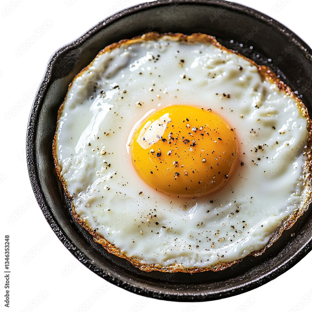 Poster Generative Ai has produced an image of a fried egg accompanied by a black pan on a transparent background