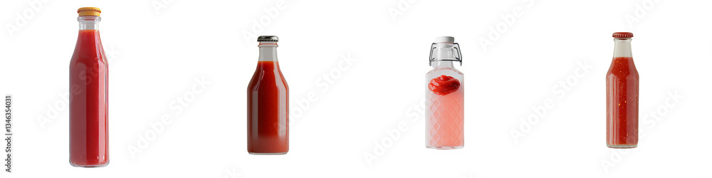 Poster tomato ketchup in a bottle is isolated on a transparent background and was generated by ai