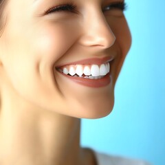 Fototapeta premium A beautiful smiling person showing perfect white teeth in joy