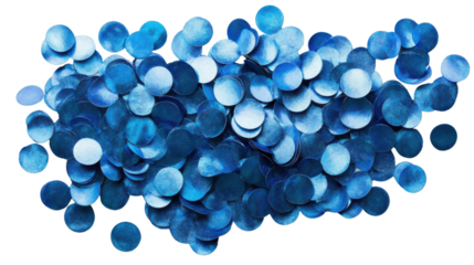 Blue confetti falling on transparent background for party decoration