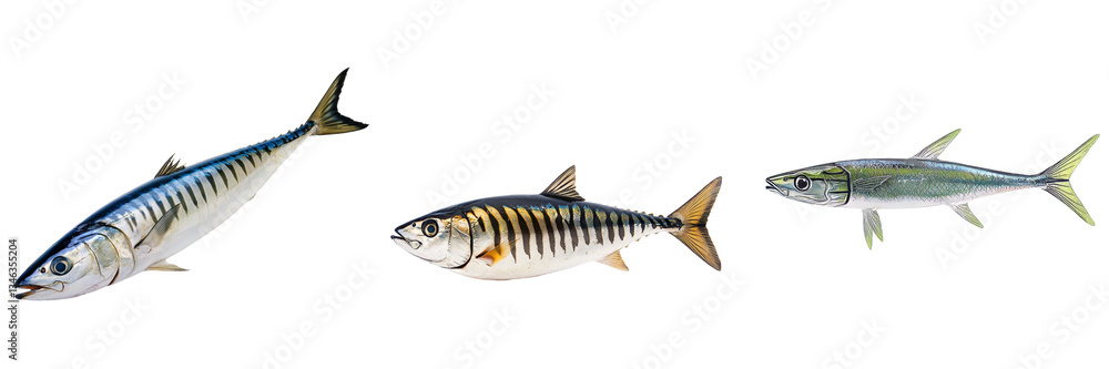 Poster On a transparent background, a mackerel is presented in isolation through Generative Ai