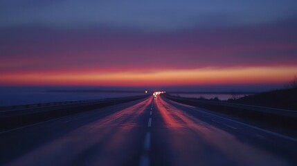 Fototapeta premium Sunset Highway Drive: Serene Evening Road Trip