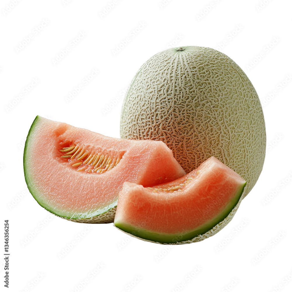 Poster Cantaloupe melon is shown alone on a transparent background created by Generative Ai