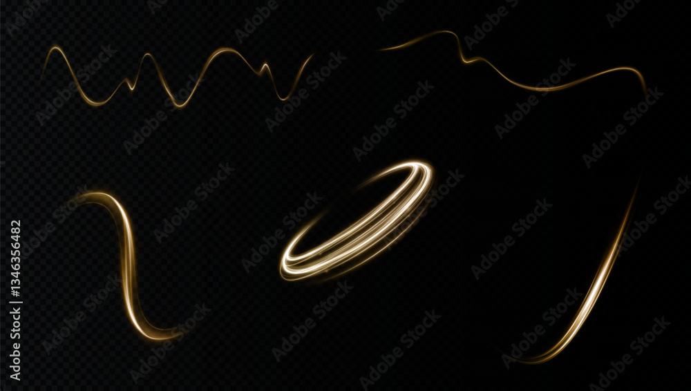 Poster golden spiral light trail with twirl and swirl effects in a glowing circular motion. dynamic neon de