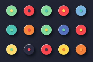 Fototapeta premium Modern image of colorful icons of circles and various shapes in a minimalist style on a neutral background