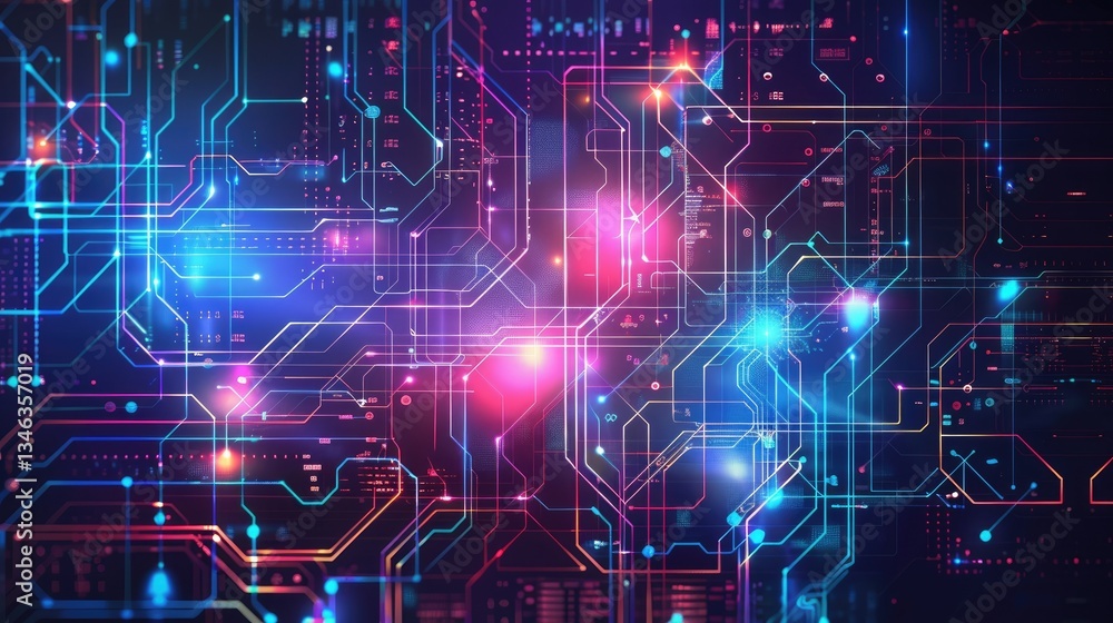 Poster explore a vibrant and modern digital background featuring intricate lines and glowing elements. perf
