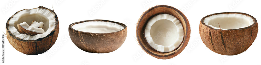 Poster On a transparent background, an isolated half coconut shell is displayed, generated by Generative Ai