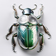 green beetle on a white background