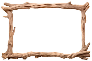 Wood frame craft made of twig branch, Tree roots frame isolated on transparent background.