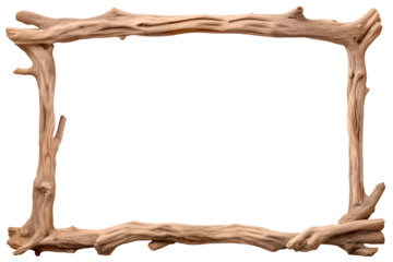 Wood frame craft made of twig branch, Tree roots frame isolated on transparent background.