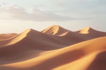 Fototapeta premium Golden dunes stretch endlessly under a radiant sunset in a serene desert landscape