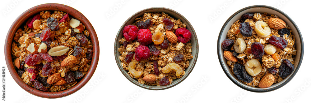 Poster Generative Ai created an image of a bowl containing tasty granola isolated on a transparent background
