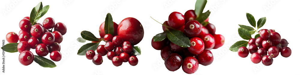 Poster on a transparent background, an arrangement of cranberries and leaves has been generated using ai te