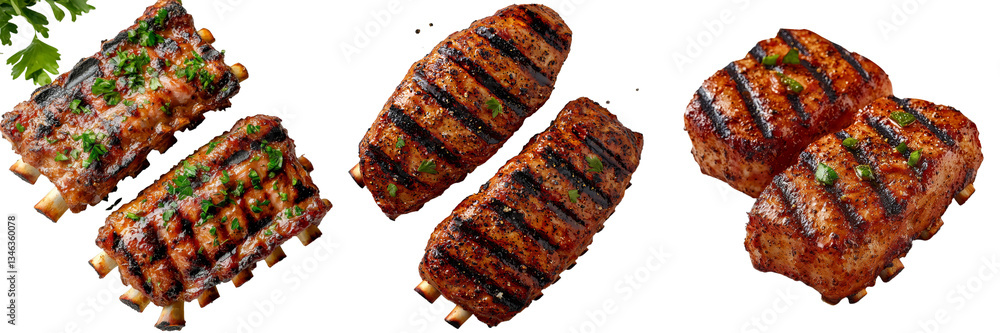 Leinwandbilder generative ai was used to create an image of grilled pork ribs on a transparent background