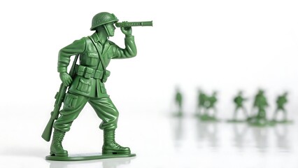 Green Toy Soldier with Telescope Scanning the Horizon