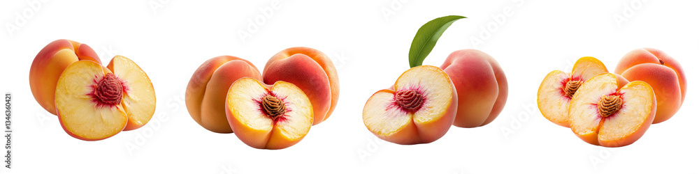 Fototapete isolated peaches with a slice on a transparent background made with generative ai