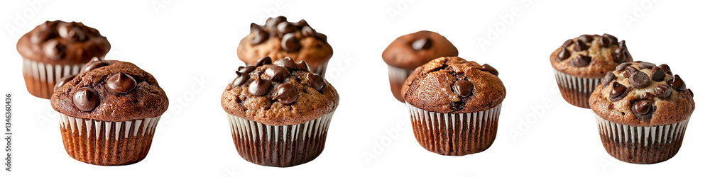 Poster chocolate muffins isolated on a transparent background were made by generative ai