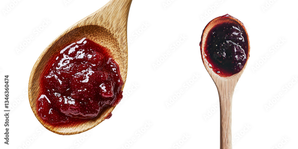 Poster On a transparent background, Generative Ai has isolated an image of a wooden spoon containing raspberry jam