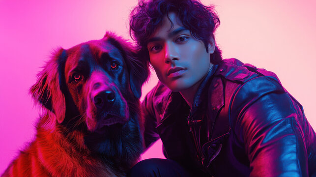 Man and Dog in Neon Light