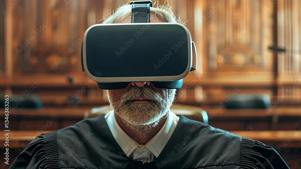Poster virtual trial experience with a judge using advanced technology in a courtroom setting