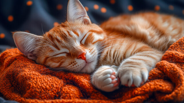 Cozy tabby cat peacefully sleeping in a warm blanket during a quiet afternoon at home