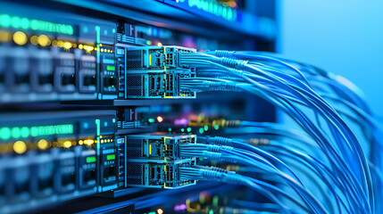 Closeup View Of Network Cables Connected To Server Racks