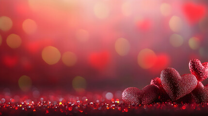 Red Glitter Background With Glowing Hearts