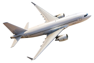 Airplane in Flight Soaring ariel view isolated on transparent background