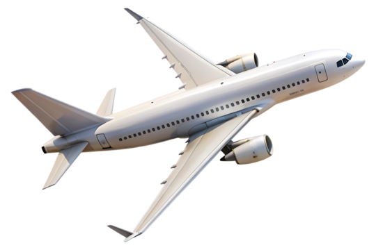 Airplane in Flight Soaring ariel view isolated on transparent background