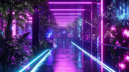 Neon Dreamscape: A Futuristic Tropical Corridor