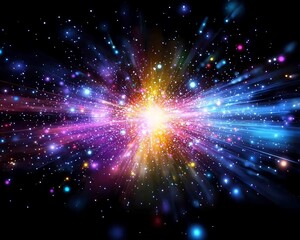A radiant colorful explosion of light and small star particles