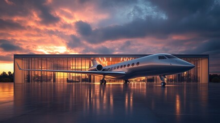 Fototapeta premium Private Jet at Sunset Hangar