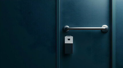 Dark Blue Metal Door With Handle And Tag