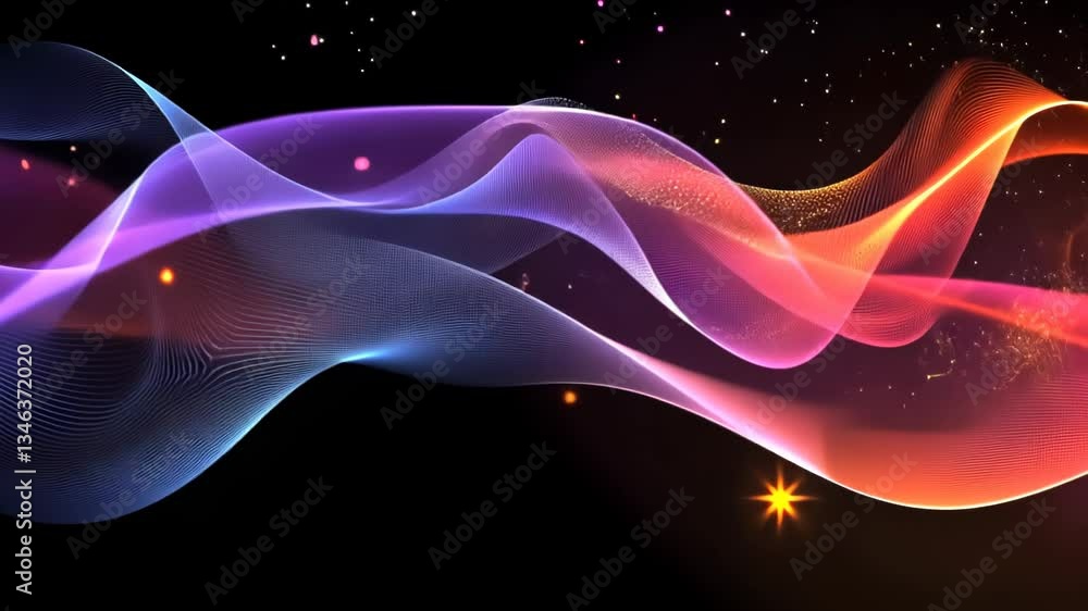 Poster colorful waves of light creating dynamic patterns in an abstract digital environment