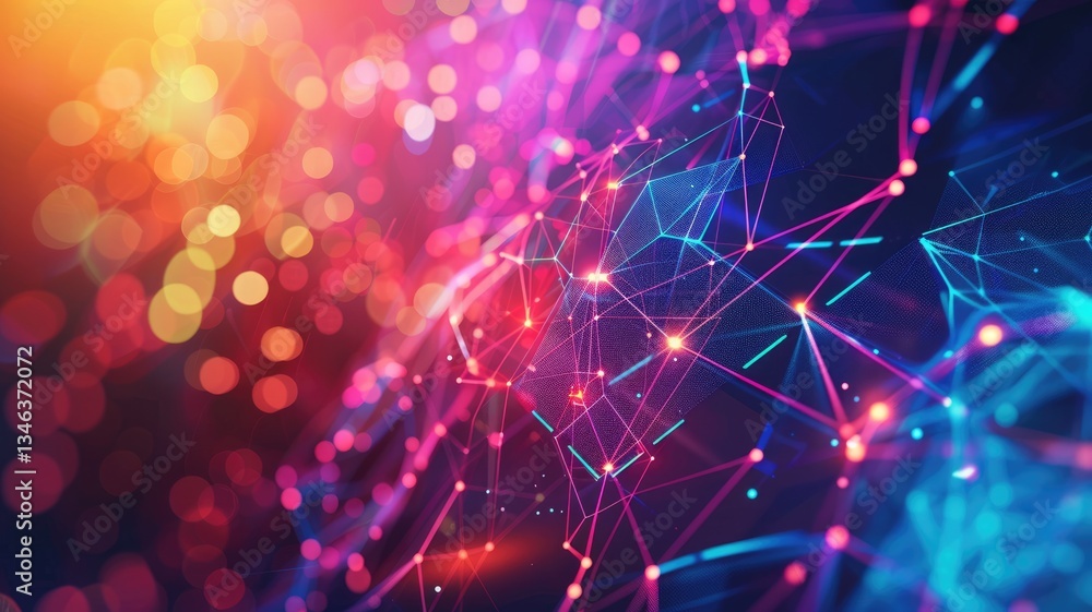 Poster abstract of digital shape or line and technological cyber style particle design connect in surreal e