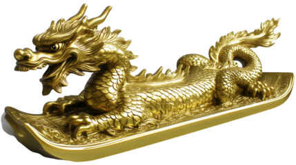 Illustration of Golden Chinese Dragon Sculpture A Symbol of Asian Culture with Detailed Design and Oriental Ornament on Transparent Background Representing Power Wealth and Prosperity