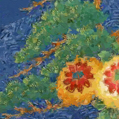 Various oil paintings of flowers, roses, peonies, chrysanthemums, birds, landscapes, and beautiful fish