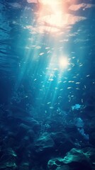 Fototapeta premium Underwater sunlight sea outdoors.