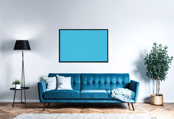 Interior with sofa and mock up frame