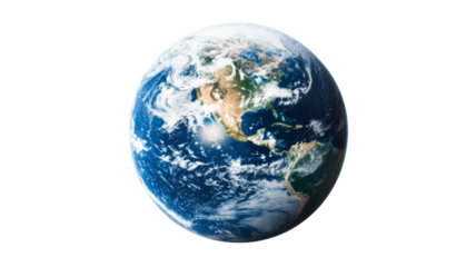 Planet earth rotating, showing north and central america on transparent background