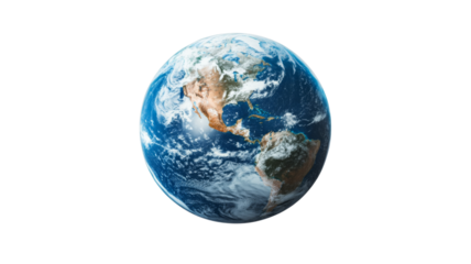 Planet earth rotating showing north and south america on transparent background
