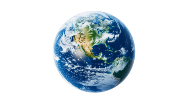 Planet earth rotating showing north and south america on transparent background