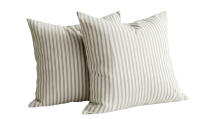 Two soft striped pillows resting on transparent background