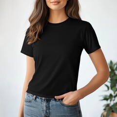 Obraz premium Bella Canvas 3001 T-shirt Mockup - Black Shirt for Stylish Cotton Clothing Fashion